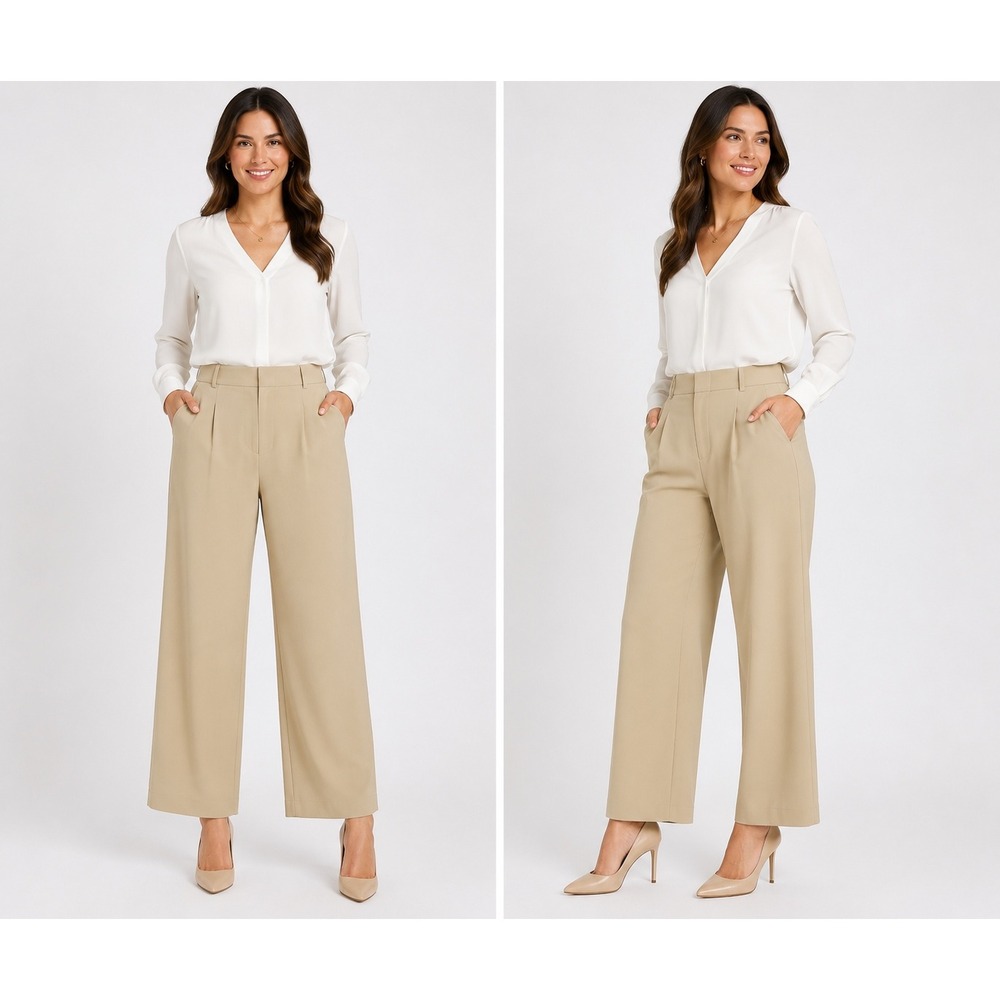 A New Day Tan Khaki High-Rise Wide Leg Pleated Trousers Pants Size 10 Regular